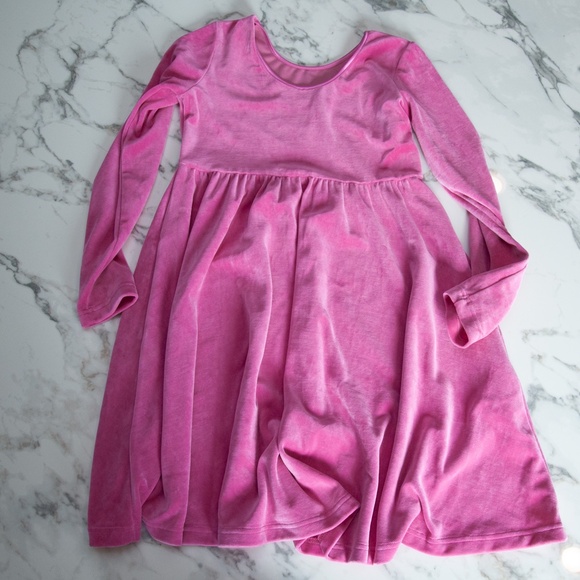 Girls Hanna Andersson Pink Velour Long Sleeve Pocket Super Twirl Dress Size 10 - Picture 4 of 4